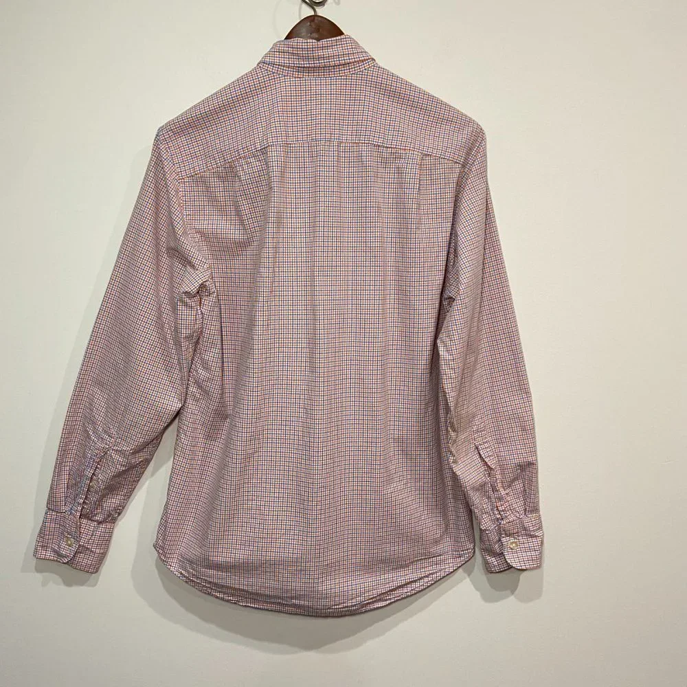 J. Crew Men's Blue, White & Orange Gingham Print Button Down Shirt Size Small